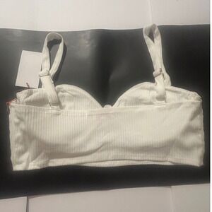Rose Velvet Womens 2XL White Ribbed Bustier Crop Top Adjustable Straps NEW